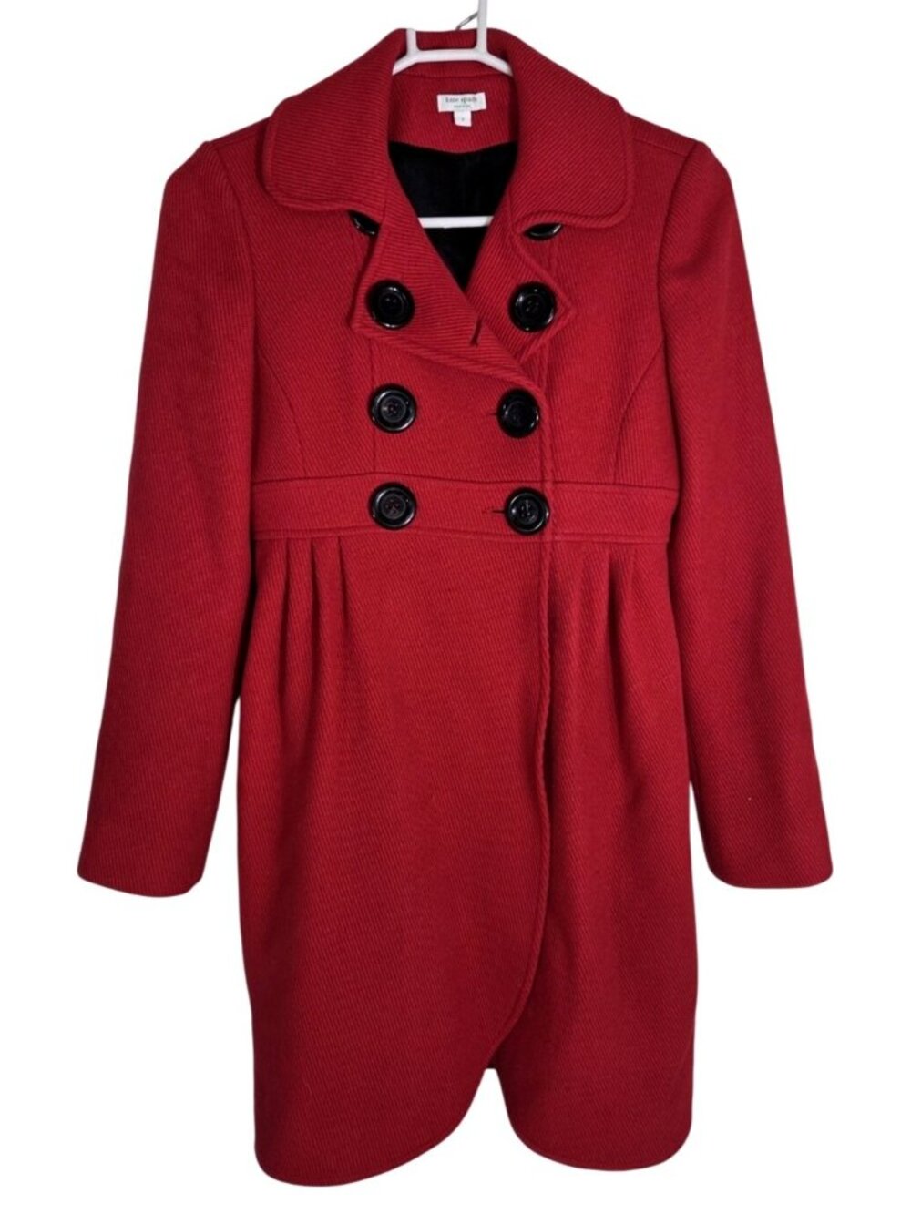 Kate Spade Red Double-Breasted Empire Waist Wool Peacoat Sz 2 Classic Old Money